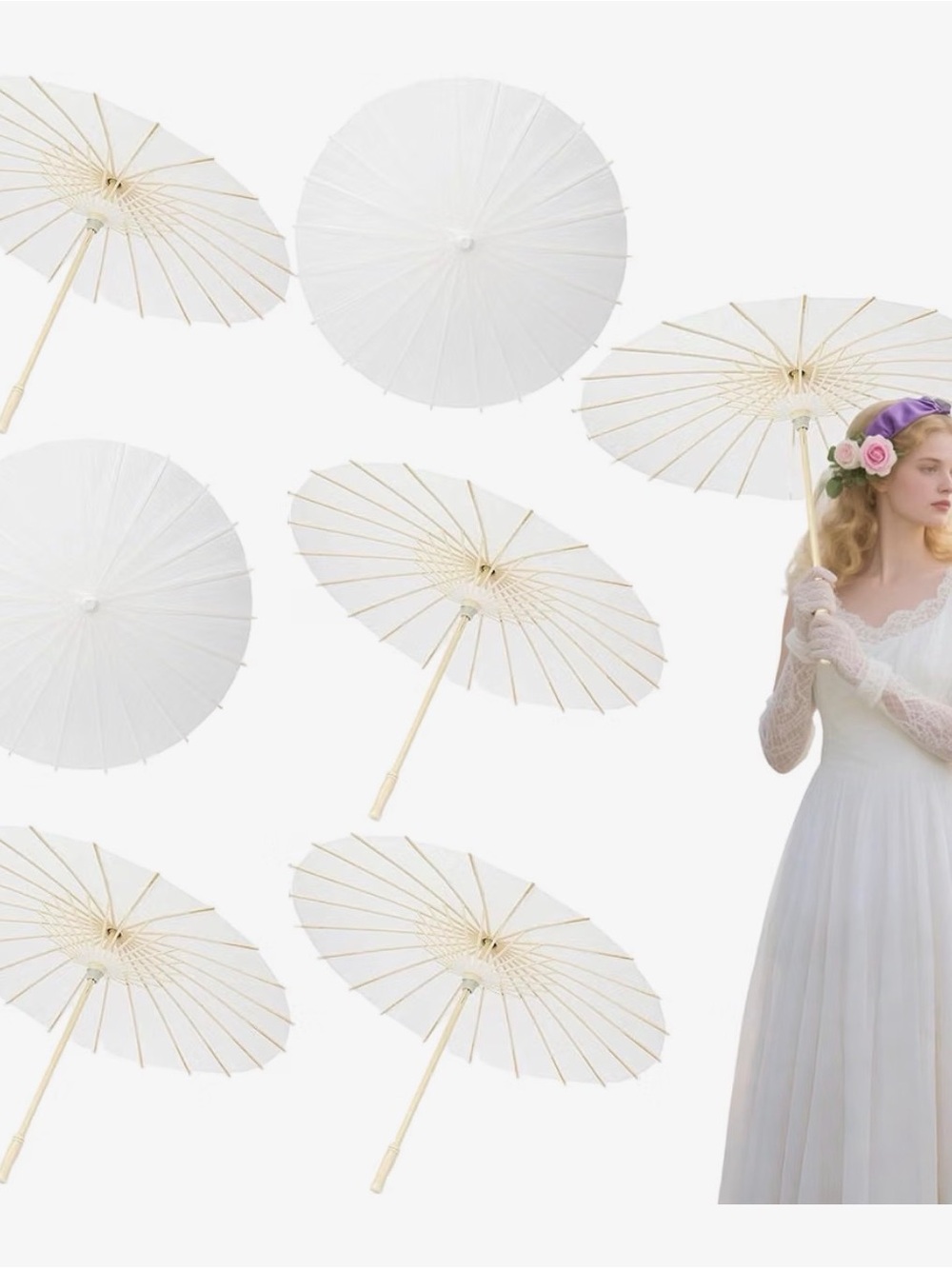 White Paper Parasol for Weddings and Special Events - Elegant Bridal Sunshade